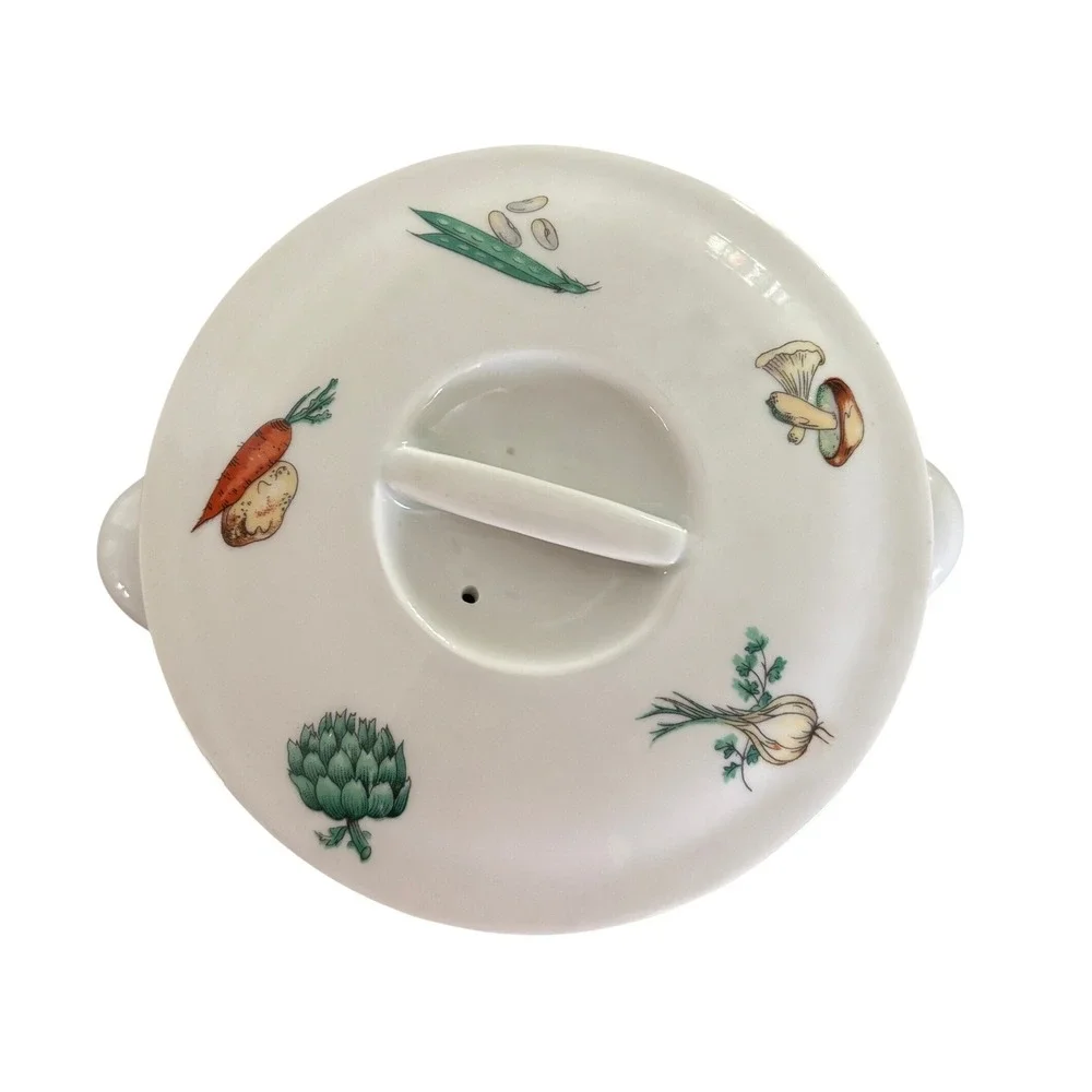 Apilco Casserole Dish White Garden Vegetables Porcelaine a feu France
